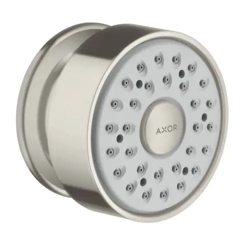Runde Edelstahl-Dusche mit mehreren Düsen aus der Produktlinie von Hansgrohe, geeignet für Duschinstallationen.